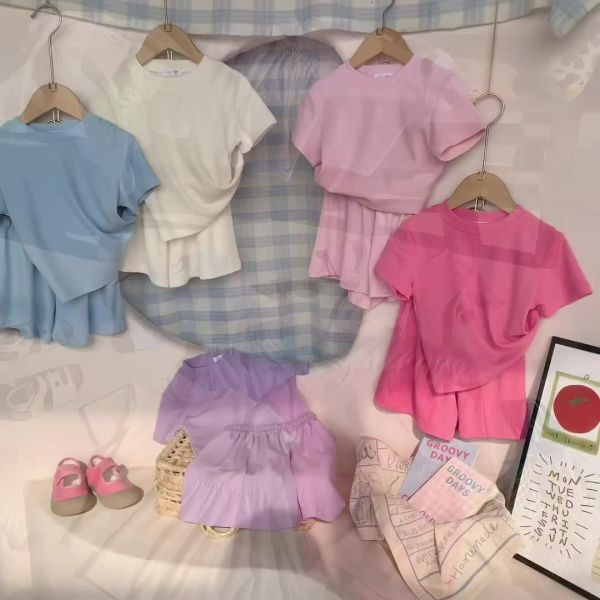 【現貨】女童 舒適短袖套裝 華夫格 短袖上衣+短褲 