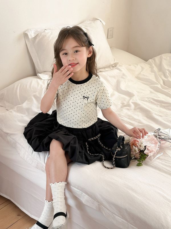 【現貨】女童點點上衣 花苞半身裙 