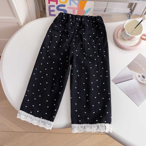 女童點點休閒長褲 蕾絲拼接 長褲