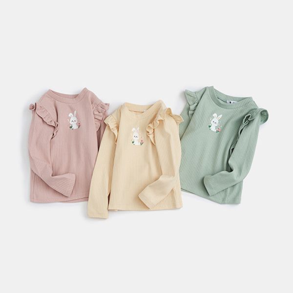 女童可愛兔子 坑條飛袖 長袖上衣 