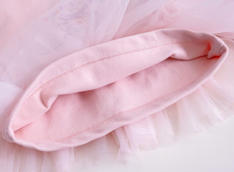 女童長袖網紗拼接上衣 蛋糕印花