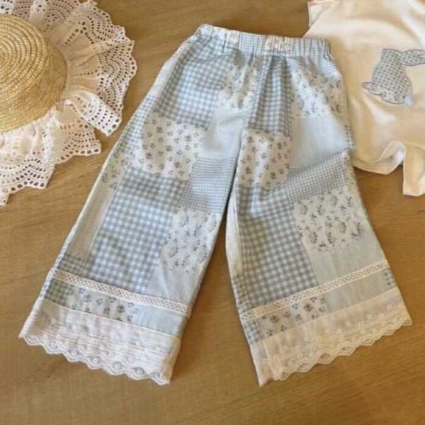【現貨】女童短袖套裝 可愛兔子上衣+格子褲子 