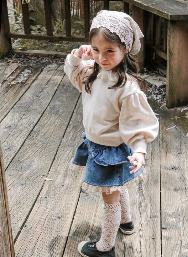 女童翻領 泡泡袖長袖上衣