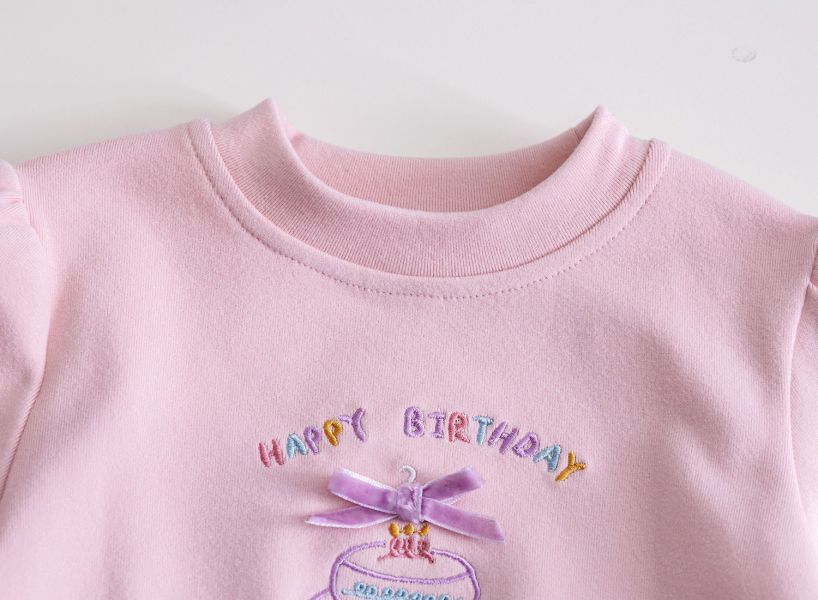 女童長袖網紗拼接上衣 蛋糕印花