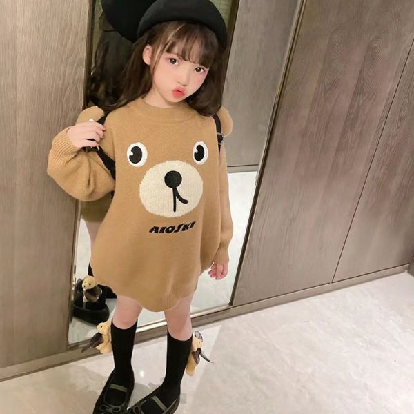 女童可愛熊熊 針織毛衣 長袖洋裝 俏皮裙子 
