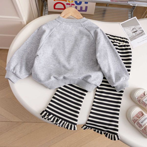 女童長袖套裝 長袖上衣+條紋長褲