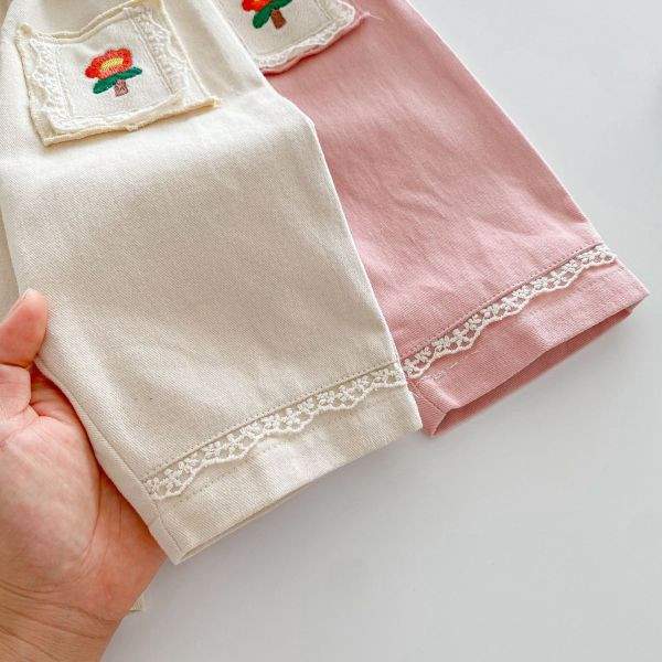 【現貨】女童花朵刺繡 休閒長褲 