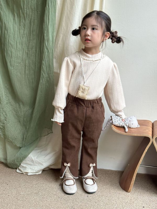 【現貨】女童開岔長褲 花朵 時尚燈芯絨褲子 