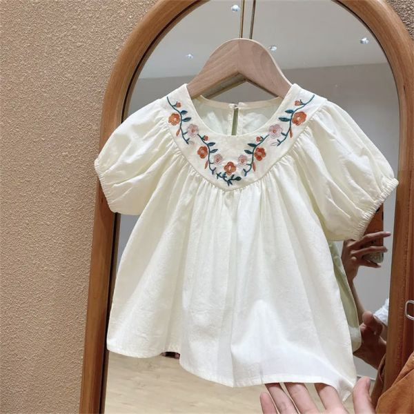 【現貨】女童短袖套裝 短袖刺繡上衣+休閒短褲 