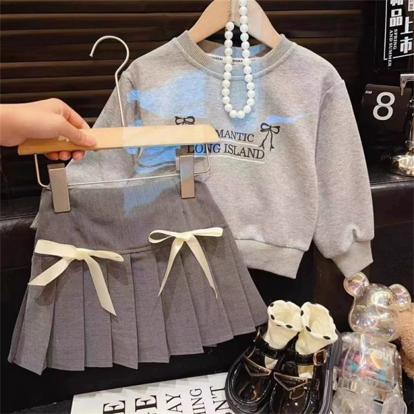 【現貨】女童長袖套裝 長袖上衣+半身百褶裙 