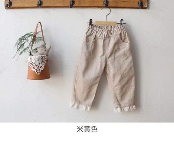 【現貨】女童碎花滿版 蕾絲拼接 休閒長褲 