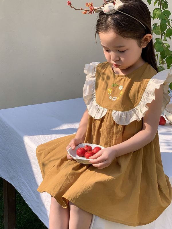【現貨】女童蕾絲拼接 無袖洋裝 連身裙 