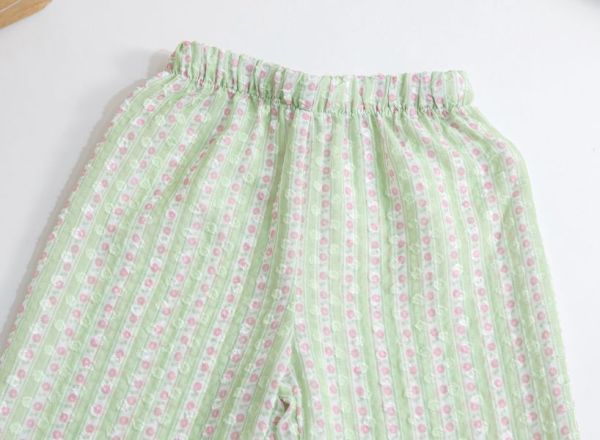 【現貨】女童撞色 格子蕾絲拼接 七分防蚊褲 寬鬆褲子 