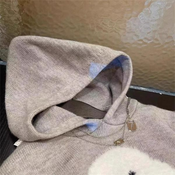 【現貨】女童連帽針織長袖上衣 狗狗圖案 半身格子短裙 