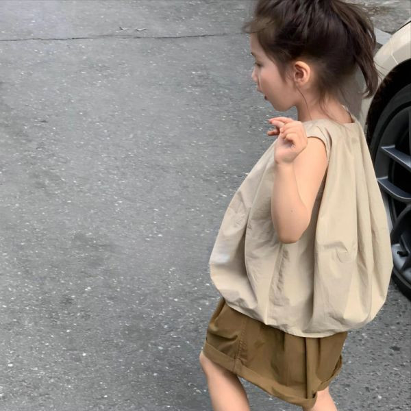 【現貨】女童南瓜套裝 無袖上衣+泡泡短褲 