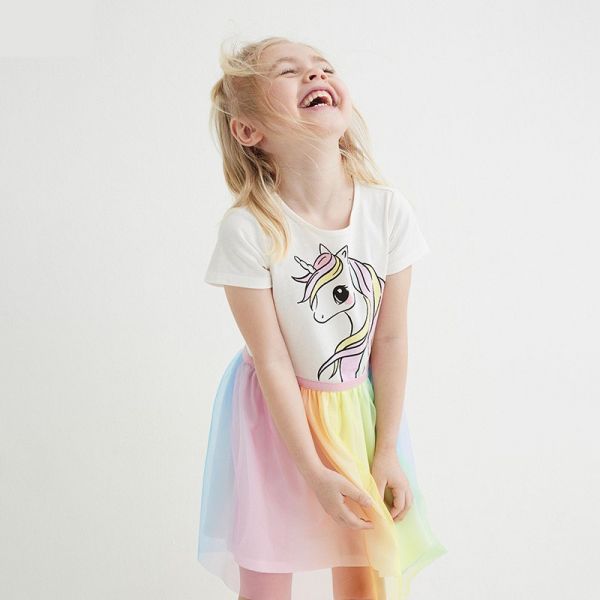 【現貨】女童彩紅網紗 短袖 獨角獸 浪漫短袖公主裙 