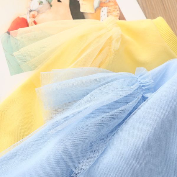 【現貨】女童純色棉質長袖上衣 網紗拼接 舒適長T 