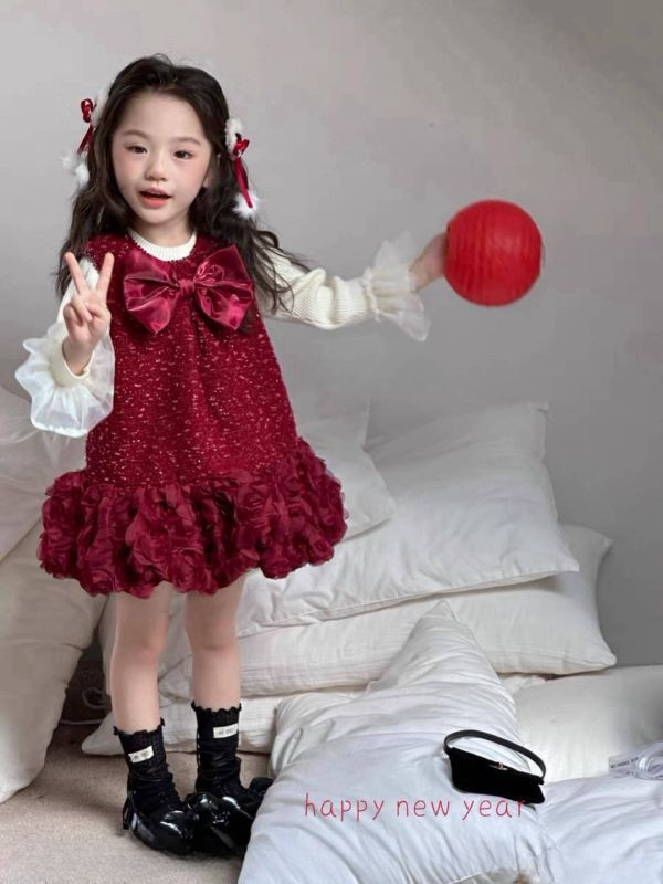 【現貨】女童大紅喜氣洋裝 背心裙 大蝴蝶結 