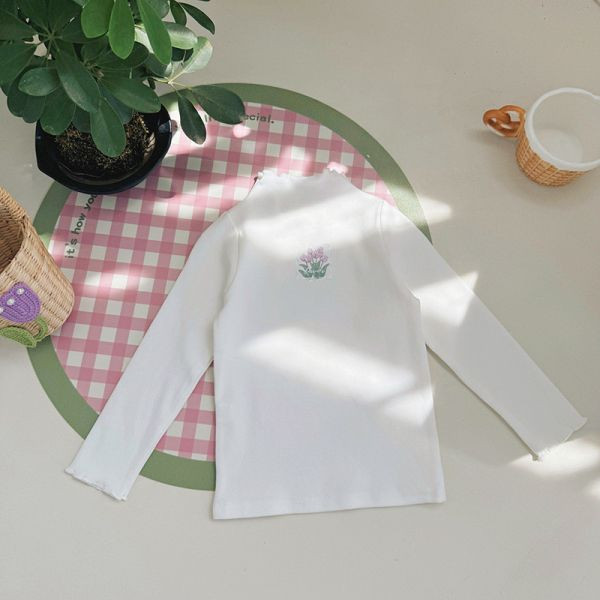 【現貨】女童印花朵 木耳邊內搭上衣 