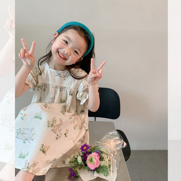 【現貨】女童可愛兔子卡通 短袖洋裝 連身裙 