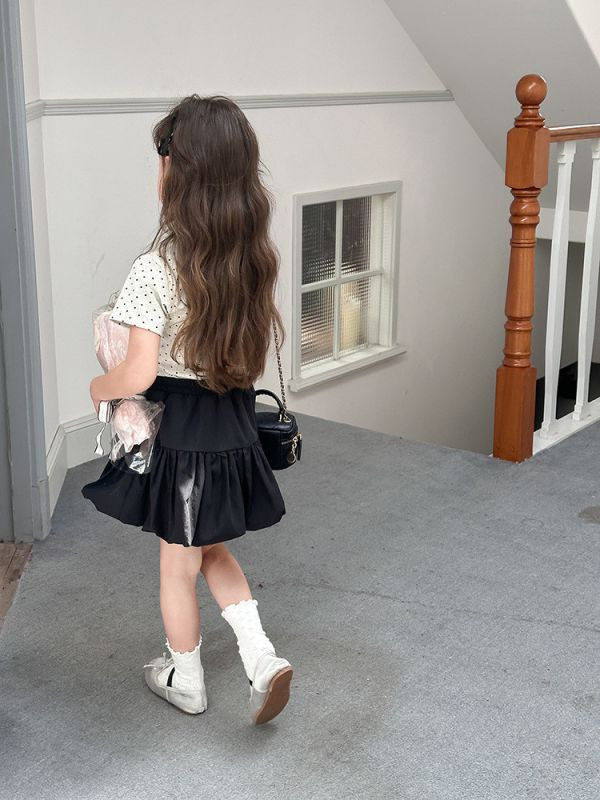 【現貨】女童點點上衣 花苞半身裙 