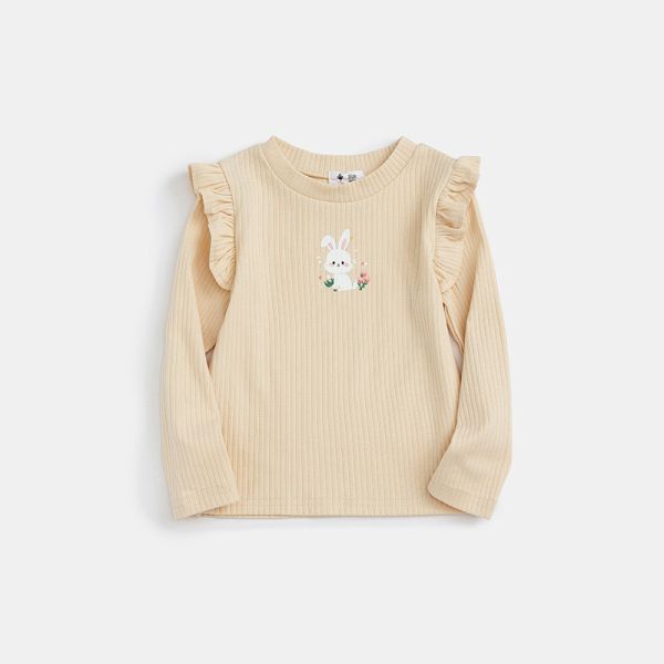 女童可愛兔子 坑條飛袖 長袖上衣 