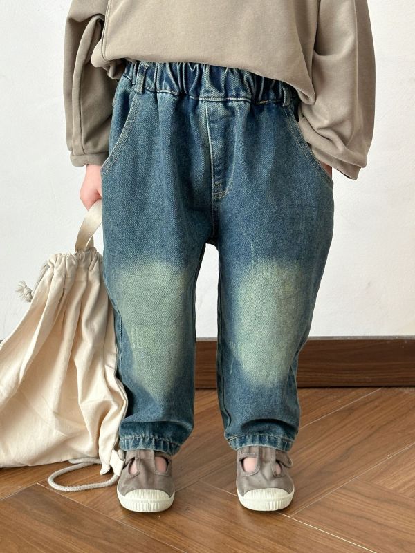 男童女童 可愛熊熊 水洗牛仔褲 牛仔長褲 