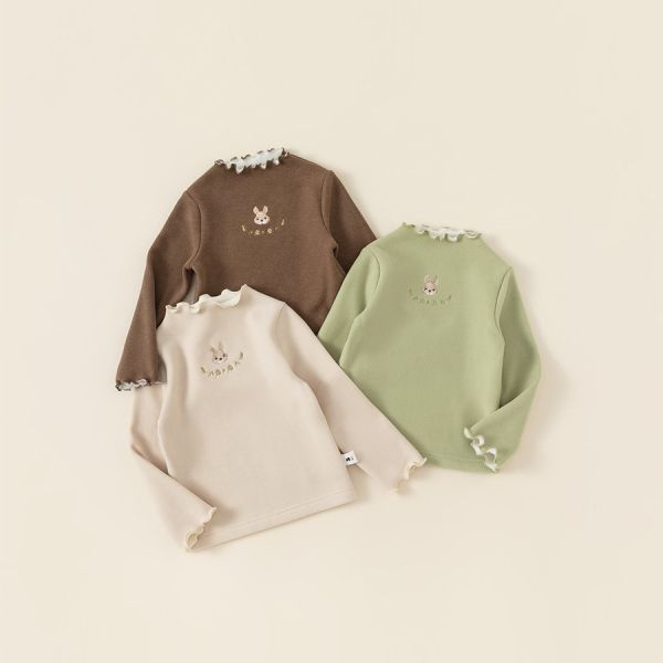 女童加絨加厚 可愛兔子刺繡 保暖長袖上衣 