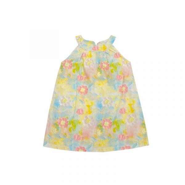 【現貨】女童繞頸 花朵 連身裙 浪漫洋裝 