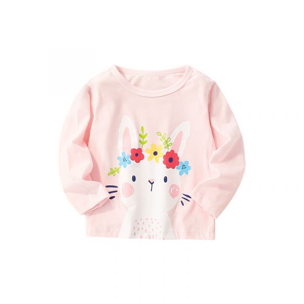 女童印兔子長袖上衣 棉質長T 