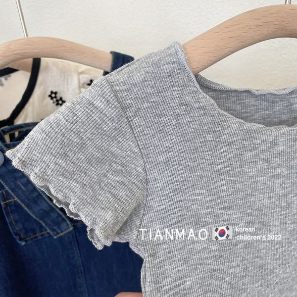 【現貨】女童夏季短袖套裝 短袖上衣+牛仔吊帶背心裙 