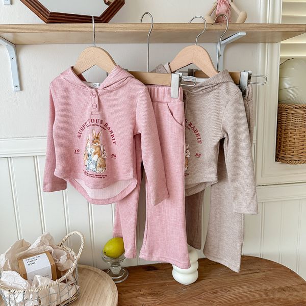 女童可愛兔子套裝 連帽長袖上衣+長褲 