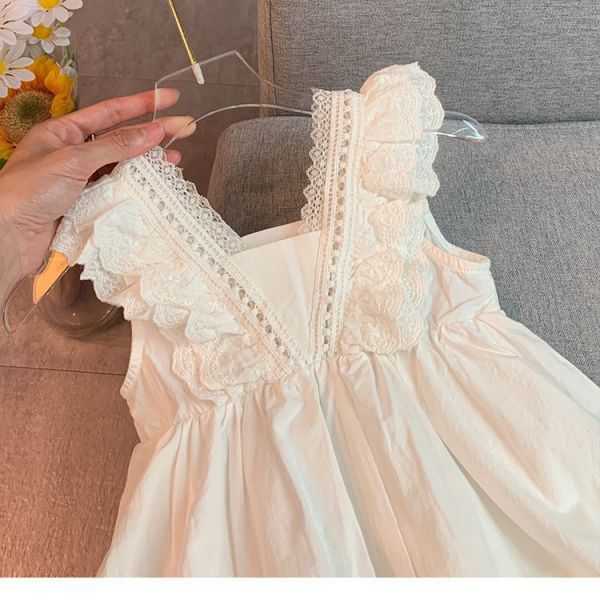 【現貨】女童甜美公主蕾絲 無袖背心洋裝 連身裙 