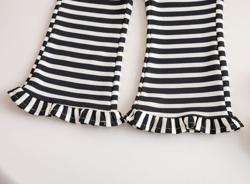 女童長袖套裝 長袖上衣+條紋長褲