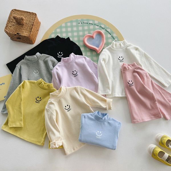 男童女童立領內搭長袖上衣 笑臉保暖上衣 