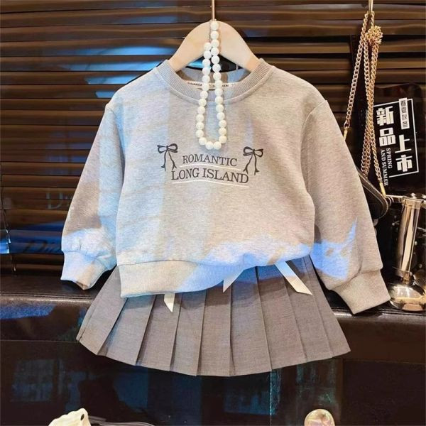 【現貨】女童長袖套裝 長袖上衣+半身百褶裙 