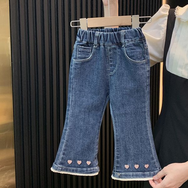 【現貨】女童愛心刺繡 牛仔長褲 牛仔褲 