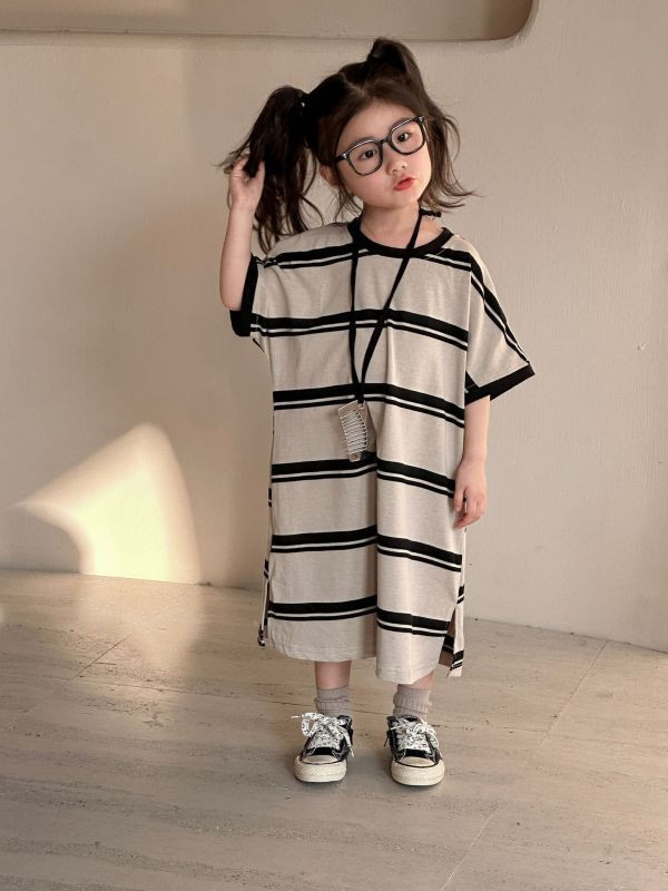 【現貨】男童女童 條紋洋裝連身裙 短袖套裝+短褲 