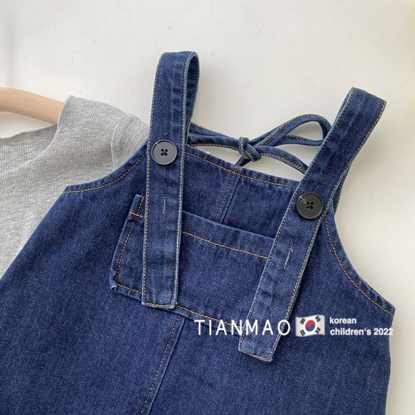 【現貨】女童夏季短袖套裝 短袖上衣+牛仔吊帶背心裙 