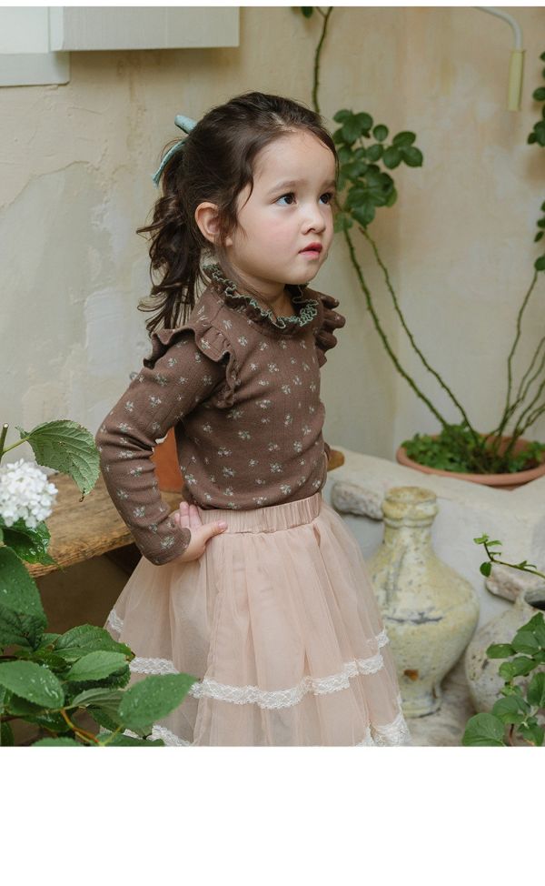 女童木耳邊 韓版 碎花復古風內搭上衣 