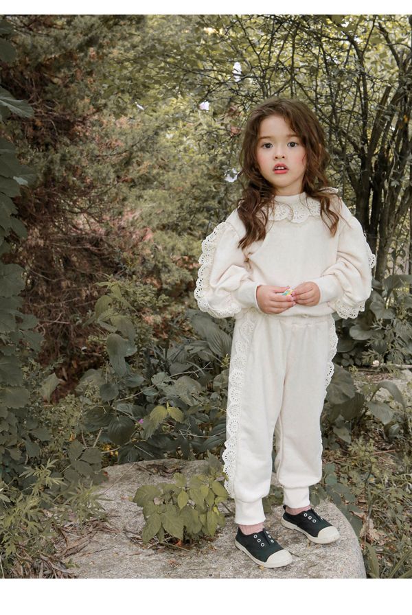 女女童蕾絲側邊 休閒長褲