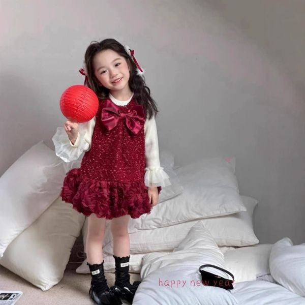 【現貨】女童大紅喜氣洋裝 背心裙 大蝴蝶結 