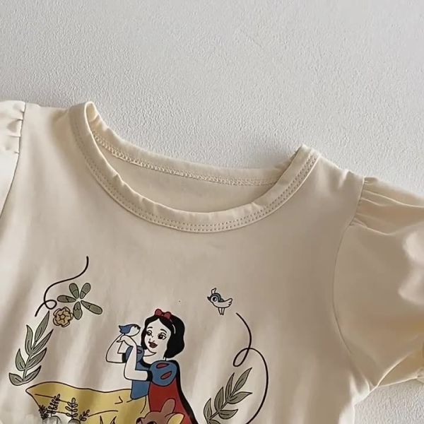 【現貨】女童網紗拼接 泡泡袖 白雪公主 連身裙 