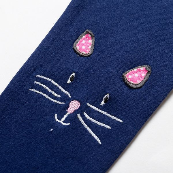 【現貨】女童可愛貓咪刺繡貼布 舒適內搭長褲 百搭彈性褲子 