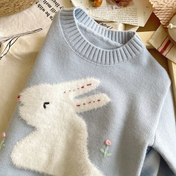 女童可愛兔子 針織毛衣 長袖毛衣上衣 