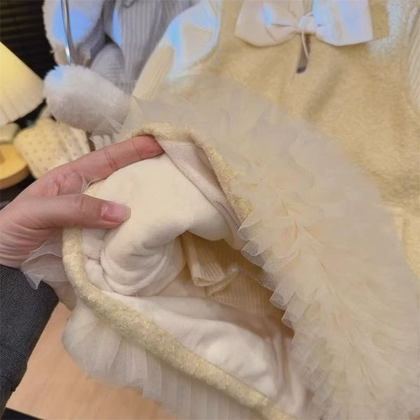 【現貨】女童兩件套 內搭長袖上衣+小香風羊羔毛背心裙 