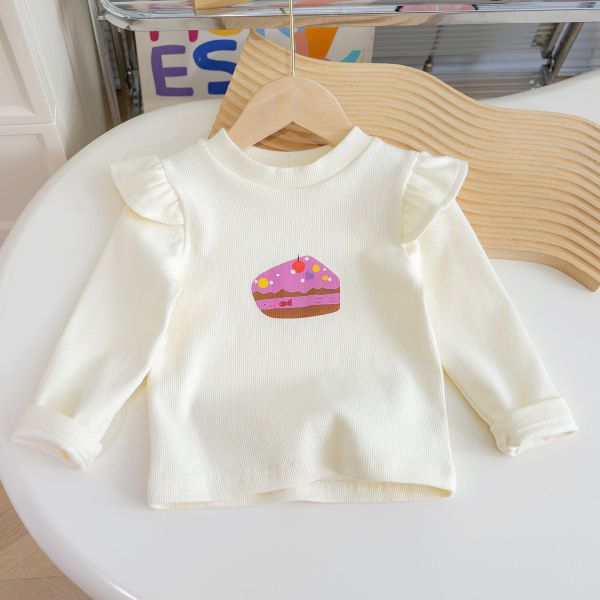 女童長袖套裝 蛋糕印花長袖+喇叭長褲 