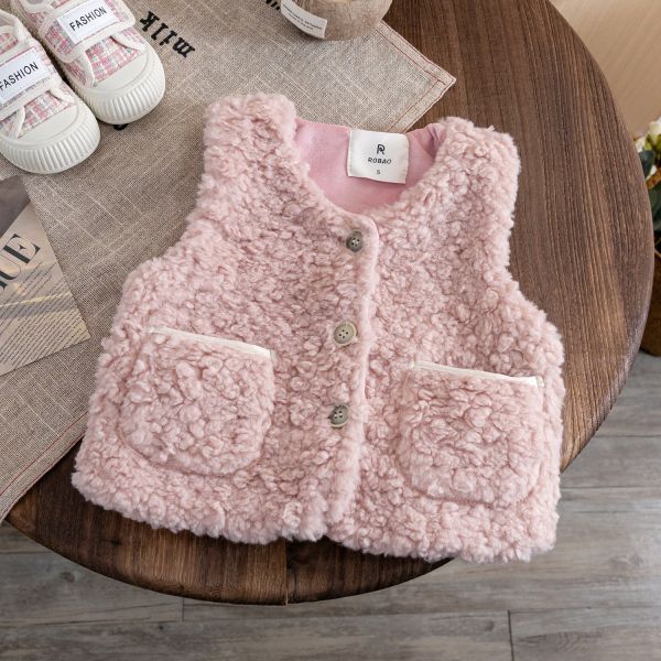 女童可愛立體兔子 羊羔毛背心 馬甲 
