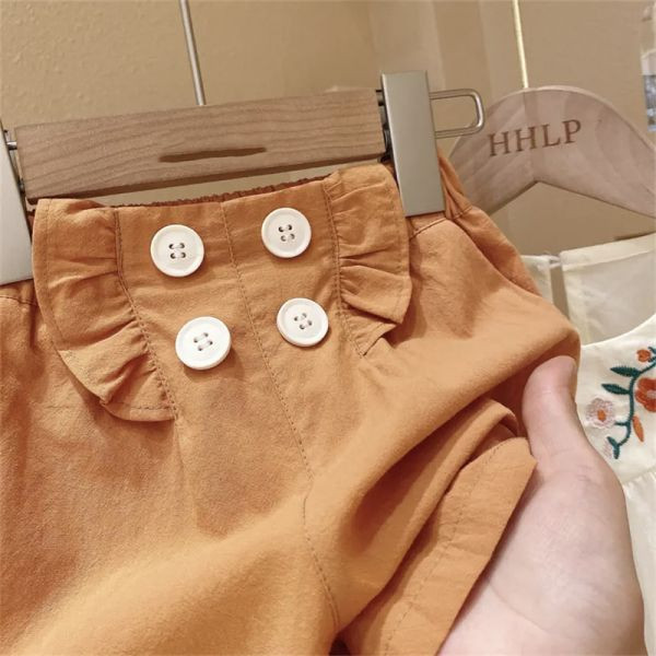 【現貨】女童短袖套裝 短袖刺繡上衣+休閒短褲 