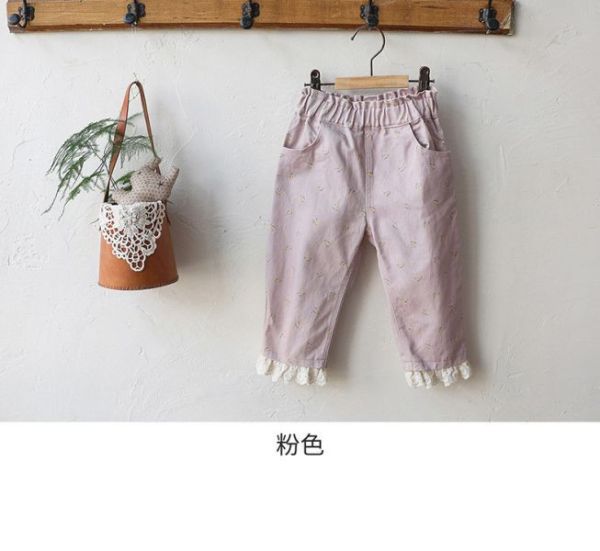 【現貨】女童碎花滿版 蕾絲拼接 休閒長褲 